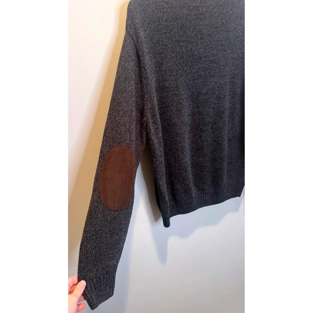 Chaps Mens Gray Mock Neck Elbow Patch Pullover Sweater L Eclectic Grandpa